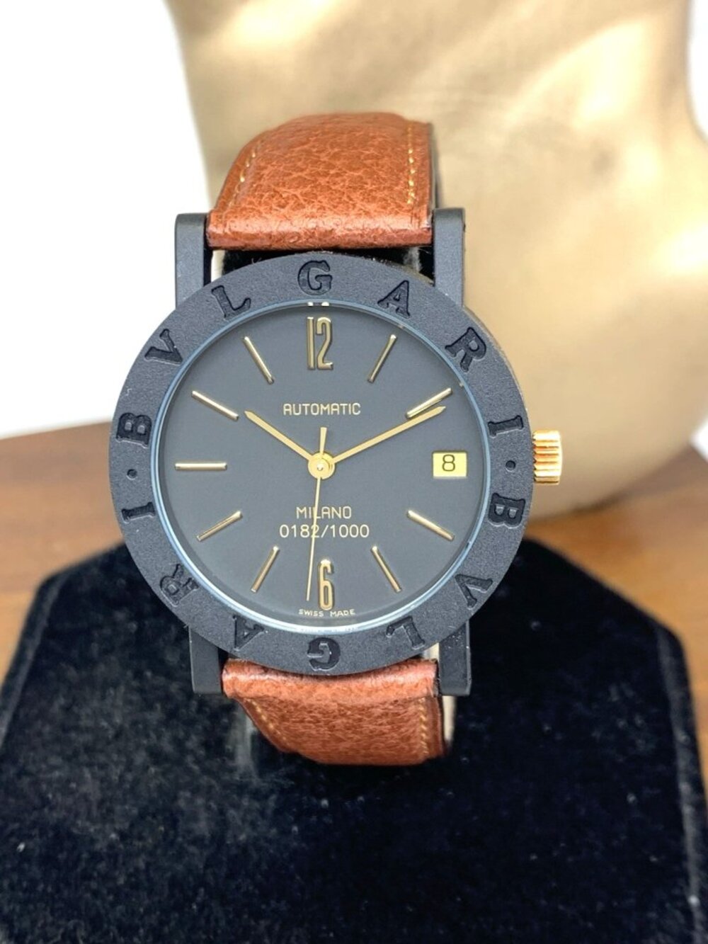 Bvlgari Watch Limited Edition Milano Swiss Automatic Black Dial Leather 34mm